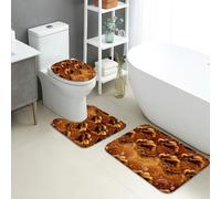 Juego de 3 alfombras de baño con diseño abstracto de mármol | Patrón abstracto de mármol en espiral, alfombrilla de baño, paleta de colores de tonos tierra, detalles de gotas de agua