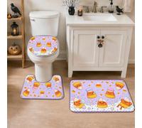 Juego de 3 alfombras de baño con diseño de burbujas de maíz y caramelo para | Tapete de baño con diseño de otoño fantástico, superficie de franela suave, capa de esponja absorbente