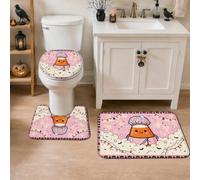 Juego de 3 alfombras de baño con diseño de burbujas de maíz y caramelo | Personaje de baño fantástico, tapete de baño, superficie de franela suave, detalles de baño de temporada