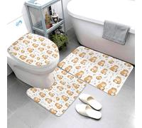 Juego de 3 alfombras de baño con estampado de dibujos animados de hámster, alfombrilla de baño absorbente, antideslizante, cubierta de tapa de asiento de inodoro, alfombras de inodoro en forma de U