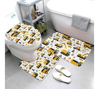 Juego de 3 alfombras de baño con estampado de excavadora, absorbentes, antideslizantes, lavables, cubierta de tapa de inodoro en forma de U, tapete de contorno, tapete de ducha suave para baño y