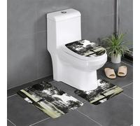 Juego de 3 alfombras de baño con estampado de golf en blanco y negro, tapetes de baño en forma de U, cubierta de tapa en forma de O