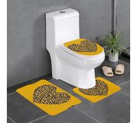 Juego de 3 alfombras de baño de 24 x 16 pulgadas con estampado de leopardo YYHWHJDE con imagen de corazón antideslizantes para inodoro, tocador y cubierta de tapa, fácil de limpiar