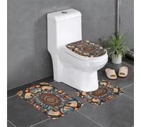 Juego de 3 alfombras de baño de 24 x 16 pulgadas con estampado de mandala caleidoscopio HJFCZH antideslizante para inodoro, tocador y cubierta de tapa, fácil de limpiar