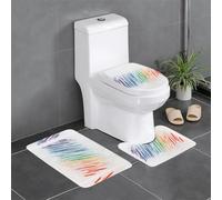 Juego de 3 alfombras de baño de 24 x 16 pulgadas con estampado de mundo colorido WHJSHOP antideslizantes para inodoro, tocador y cubierta de tapa, fácil de limpiar