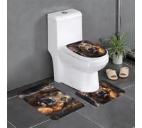 Juego de 3 alfombras de baño de 24 x 16 pulgadas con estampado de pastor alemán WHJSHOP antideslizantes para inodoro, tocador y cubierta de tapa, fácil de limpiar