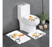 Juego de 3 alfombras de baño de 24 x 16 pulgadas con imagen de pollo en bicicleta de YYHWHJDE antideslizante para inodoro, tocador y cubierta de tapa, fácil de limpiar