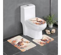 Juego de 3 alfombras de baño de 24 x 16 pulgadas, diseño de flor YYHWHJDE con imagen de alce pequeño, alfombrillas antideslizantes para inodoro, tocador y cubierta de tapa, fácil de limpiar