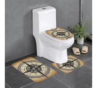 Juego de 3 alfombras de baño de 24 x 16 pulgadas, diseño de la Ley de la brújula con patrón de mar, alfombrillas antideslizantes para inodoro, tocador y cubierta de tapa, fácil de limpiar