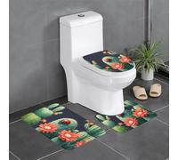 Juego de 3 alfombras de baño de 24 x 16 pulgadas, diseño de mariquita YYHWHJDE sobre flor de cactus, tapetes antideslizantes para inodoro, tocador y cubierta de tapa, fácil de limpiar