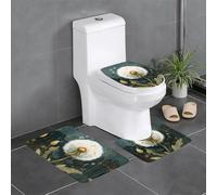 Juego de 3 alfombras de baño de 24 x 16 pulgadas YYHWHJDE con tallos de diente de león y hojas antideslizantes para inodoro, tocador y cubierta de tapa, fácil de limpiar