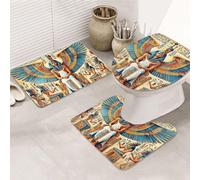 Juego de 3 alfombras de baño de jeroglíficos sagrados egipcios antiguos, tapetes de baño de espuma viscoelástica suave y absorbente y tapete de inodoro en forma de U, decoración del hogar, secado