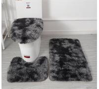 Juego de 3 alfombras de baño de microfibra suave, antideslizante, funda de asiento de inodoro de felpa esponjosa, tapete absorbente de agua, lavable a máquina (negro)