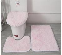 Juego de 3 alfombras de baño de microfibra suave, antideslizante, funda de asiento de inodoro de felpa esponjosa para baño, tapete de baño absorbente de agua, lavable a máquina (rosa claro)