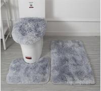 Juego de 3 alfombras de baño de microfibra suave, antideslizante, funda de asiento de inodoro de felpa esponjosa para baño, tapete de baño absorbente de agua, lavable a máquina (gris claro)