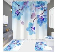 Juego De 3 Alfombras De Baño Flor Azul Alfombra De Secado Rápido 50×80 Cm, Cubierta De Inodoro Y Alfombra Tipo U Antideslizante