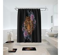 Juego De 3 Alfombras De Baño Flor del Tigre Alfombra De Secado Rápido 50×80 Cm, Cubierta De Inodoro Y Alfombra Tipo U Antideslizante