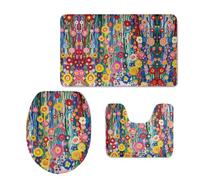 Juego De 3 Alfombras De Baño, Flores Antideslizante Y Secado Rápido, Incluye Alfombra con Forma De U Y Tapas para Inodoro, 45X75 Cm