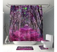 Juego De 3 Alfombras De Baño Flores Rosadas Alfombra De Secado Rápido 50×80 Cm, Cubierta De Inodoro, Alfombra Tipo U Antideslizante Y Cortina De Baño