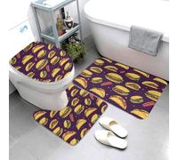 Juego de 3 Alfombras de Baño,Impresión de Comida de jamón de Hamburguesa Suave Alfombrilla en Forma de U Secado Rápido Cubierta para Inodoro para Decoración Hogar WC