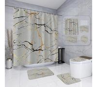Juego De 3 Alfombras De Baño Mármol Beige Alfombra De Secado Rápido 50×80 Cm, Cubierta De Inodoro, Alfombra Tipo U Antideslizante Y Cortina De Baño
