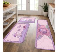 Juego de 3 alfombras de cocina con diseño de calabazas, diseño de flores de hongos otoñales, color violeta otoñal, suave, lavable, para fregadero, lavandería, entrada, pasillo