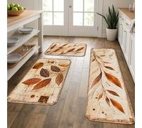 Juego de 3 alfombras de cocina con diseño de hojas, ramas contemporáneas naturales, abstractas, color marrón, suaves, lavables, decoración para fregadero, lavandería, baño, entrada