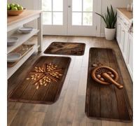 Juego de 3 alfombras de cocina de canela, rústicas de granja, mortero de almendras, color marrón otoño, lavables, suaves, decoración para fregadero, lavandería, baño, entrada