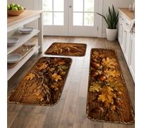 Juego de 3 alfombras de cocina de hojas de roble, rústicas, naturales, de grano de madera, color marrón, suaves, lavables, decoración para fregadero, lavandería, baño, entrada