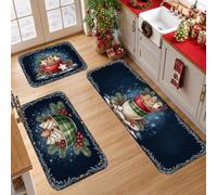 Juego de 3 alfombras de cocina de Navidad con galletas de jengibre para | Galletas de jengibre, alfombras de pasillo de cocina, ramas de pino, bayas, decoración de cocina de invierno