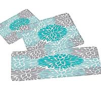 Juego de 3 alfombras de cocina modernas con diseño de flores de dalia, color verde azulado, gris coral, dalia, piñnata, flor, suave, cómodo, antideslizante, lavable, tapete de baño, alfombra de área de dormitorio