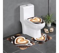 Juego de 3 alfombrillas antideslizantes para baño, 24 x 16 pulgadas, café HJFCZH con estampado de corazón, rectangular, en forma de U y en forma de O para inodoro, tocador y baño