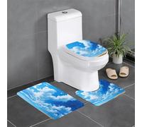 Juego de 3 alfombrillas antideslizantes para baño, 24 x 16 pulgadas, campos de trigo WHJDPP bajo el cielo azul, rectangular, en forma de U y alfombras en forma de O para inodoro, tocador y baño