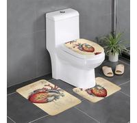 Juego de 3 alfombrillas antideslizantes para baño, 24 x 16 pulgadas, diseño de anatomía humana WHJSHOP con imagen de corazón, rectangular, en forma de U y en forma de O para inodoro, tocador y baño