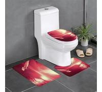 Juego de 3 alfombrillas antideslizantes para baño, 24 x 16 pulgadas, diseño de cielo rojo WHJDPP con contorno, alfombras ovaladas y rectangulares para inodoro, tocador y baños