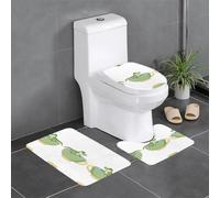 Juego de 3 alfombrillas antideslizantes para baño, 24 x 16 pulgadas, diseño de cocodrilo WHJSSF en un patrón de taza de té, rectangular, en forma de U y en forma de O para inodoro, tocador y baño