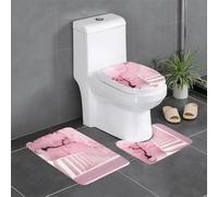 Juego de 3 alfombrillas antideslizantes para baño, 24 x 16 pulgadas, diseño de escalera blanca HJFCZH de cerezo, rectangular, en forma de U y en forma de O para inodoro, tocador y baño