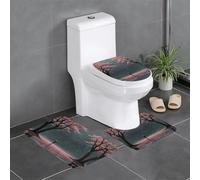 Juego de 3 alfombrillas antideslizantes para baño, 24 x 16 pulgadas, diseño de flor de cerezo WHJSHOP con imagen de lluvia, rectangular, en forma de U y alfombras en forma de O para inodoro, tocador y