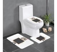 Juego de 3 alfombrillas antideslizantes para baño, 24 x 16 pulgadas, diseño de gatito WHJDPP sosteniendo un tablero de dibujo impreso rectangular, en forma de U y alfombras en forma de O para inodoro