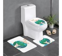 Juego de 3 alfombrillas antideslizantes para baño, 24 x 16 pulgadas, diseño de gatitos y conejos en el mundo con diseño de mapa del mundo, rectangular, en forma de U y en forma de O para inodoro