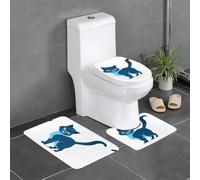 Juego de 3 alfombrillas antideslizantes para baño, 24 x 16 pulgadas, diseño de gato azul YYHWHJDE moviendo su cola, alfombras ovaladas y rectangulares para inodoro, tocador y baños