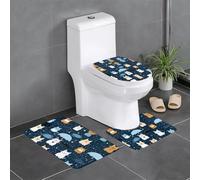 Juego de 3 alfombrillas antideslizantes para baño, 24 x 16 pulgadas, diseño de gatos y perros que llueven, rectangular, en forma de U y en forma de O para inodoro, tocador y baño