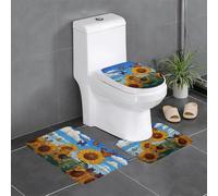 Juego de 3 alfombrillas antideslizantes para baño, 24 x 16 pulgadas, diseño de girasol HJFCZH con pintura de vidrio, contorno de contorno, alfombras ovaladas y rectangulares para inodoro, tocador y