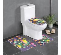 Juego de 3 alfombrillas antideslizantes para baño, 24 x 16 pulgadas, diseño de hongos de ensueño colorido HJFCZH rectangular, en forma de U y alfombras en forma de O para inodoro, tocador y baño