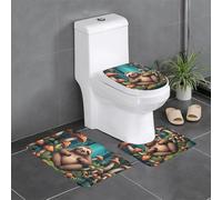 Juego de 3 alfombrillas antideslizantes para baño, 24 x 16 pulgadas, diseño de perezoso WHJSHOP con setas, rectangular, en forma de U y en forma de O para inodoro, tocador y baño