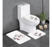 Juego de 3 alfombrillas antideslizantes para baño, 24 x 16 pulgadas, diseño de perro blanco WHJDPP con un botiquín impreso rectangular, en forma de U y alfombras en forma de O para inodoro, tocador y
