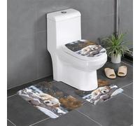 Juego de 3 alfombrillas antideslizantes para baño, 24 x 16 pulgadas, diseño de perro WHJSSF en la roca, alfombras ovaladas y rectangulares para inodoro, tocador y baños