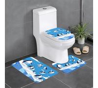 Juego de 3 alfombrillas antideslizantes para baño, 24 x 16 pulgadas, diseño de pingüinos HJFCZH en el iceberg, rectangular, en forma de U y en forma de O para inodoro, tocador y baño