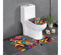 Juego de 3 alfombrillas antideslizantes para baño, 24 x 16 pulgadas, diseño de ramo de mariposas coloridas de WHJSHOP rectangular, en forma de U y alfombras en forma de O para inodoro, tocador y baño
