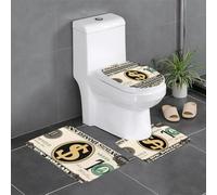 Juego de 3 alfombrillas antideslizantes para baño, 24 x 16 pulgadas, diseño de signo de dólar dorado HJFCZH rectangular, en forma de U y alfombras en forma de O para inodoro, tocador y baño